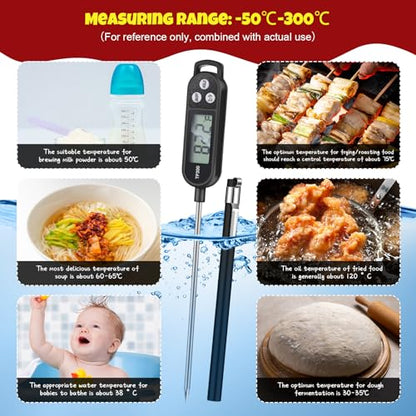 Copkim 6 Pcs Food Thermometer Instant Read Probe BBQ,Red,Black | Waterproof Stainless Probe, Accurate Temperature Reading, Meat Grilling Baking Water Milk Yogurt Cooking Kitchen BBQ - color: Red, Black