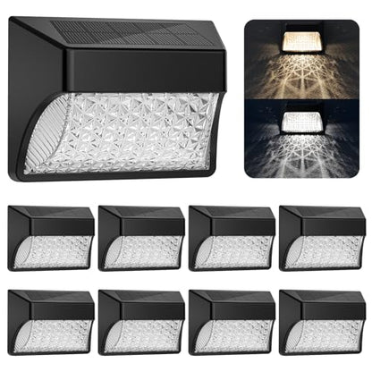 Solar Fence Deck Lights Outdoor 8 Pack, Solar Step Lights Dusk to Dawn Warm White/Cool White, Solar Powered LED Lights Decor for Outside Stair Step Yard Patio Waterproof (Black)