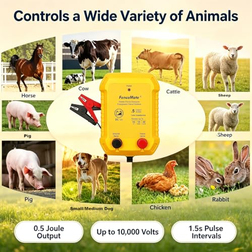FenceMate Battery Powered Electric Fence Charger Output 0.5J up to 10 Miles - style: 0.5J, 12V battery not included
