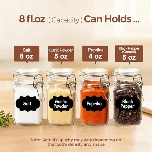 ComSaf Square Glass Spice Jars 8 oz 12 Pack with Labels and Funnel Set - size: 8oz*12
