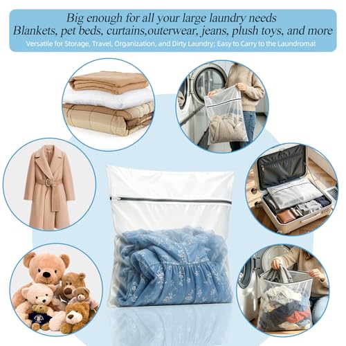 kinice Large Laundry Bag with Zipper Protective Cover, 3Pcs 23x23 Inches Garment Bag for Washing Machine, Mesh Laundry Bags for Delicates, Lingerie, Bras, Baby Clothes, Family College Dorm Essentials
