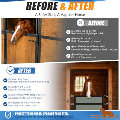 Horse Stall Guard, Adjustable Heavy Duty Soft Gate (18"x35.5"-47")
