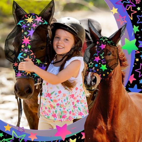 Weewooday 2 Pieces Horse Fly Masks for Horses Soft Fly Masks for Ears Smooth and Elasticity Mask with UV Protection(Star,M) - size: M