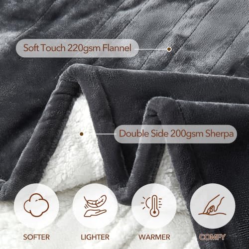 Electric Heated Blanket Twin 62"x84", 8 Heat leavls and 1-8H Auto Off | Fast Heating, Over-Heat Protection&ETL Certification, Soft Flannel Sherpa, Machine Washable, Suitable for Bed and Sofa - color: Grey, size: Twin-62" x 84"