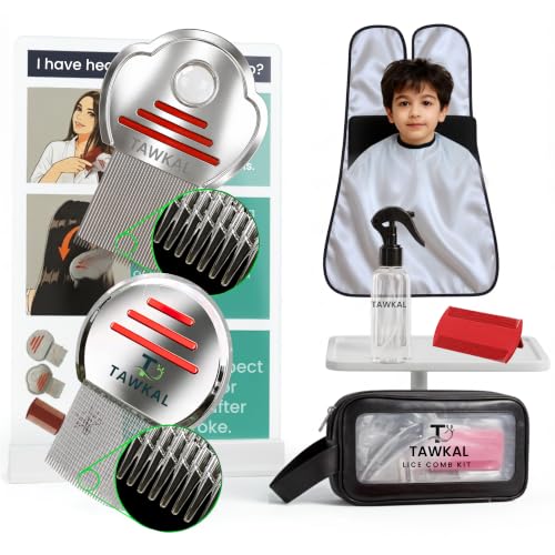 7-Piece Lice Removal Kit, 3 Combs Stainless Steel Lice Combs with Protective Wrap, Spray Bottle & Hair Clips, Pouch Removes Lice, Nits & Eggs, for All Hair Types