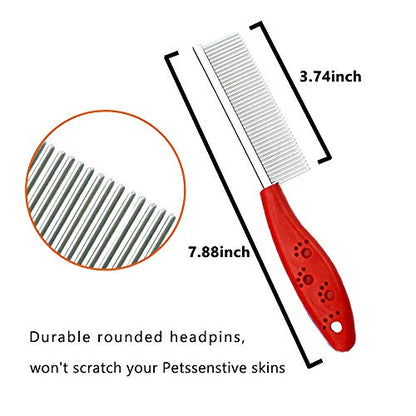 Pet Comb for Dogs & Cats,Small Dog & Cat Grooming Comb 2 Combs,Pet Stainless Steel Teeth Dogs Comb for Removing Matted Fur, Knots & Tangles,Shedding Comb,Red