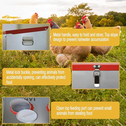 XINYI 7.1 Gallon Auto Chicken Feeder, 6 Ports Galvanized Chicken Feeder,Large Chicken Food Container No Waste & Rodent Proof Chicken Food Dispenser System, Weatherproof Duck Feeder - size: 6 ports without legs