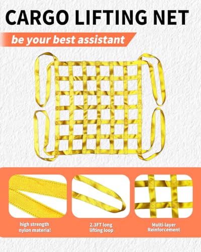 4.92' x 4.92' Heavy Duty Cargo Lifting Net, Yellow - color: Yellow, size: 4.92'X4.92'