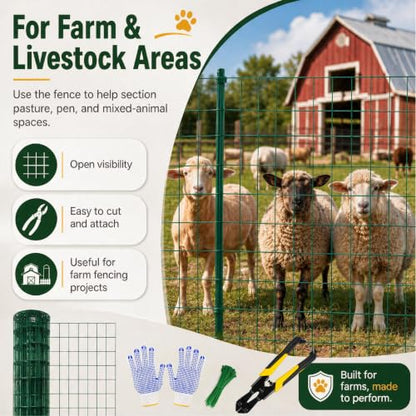 Green PVC Coated Welded Wire Fence 24 in x 100 ft, 16 Gauge 2 x 4 Inch Mesh Roll, Garden Fencing for Chicken Coop, Poultry, Yard, Pet and Plant Protection - size: 2"x4" 16GA 24"x100'-Green