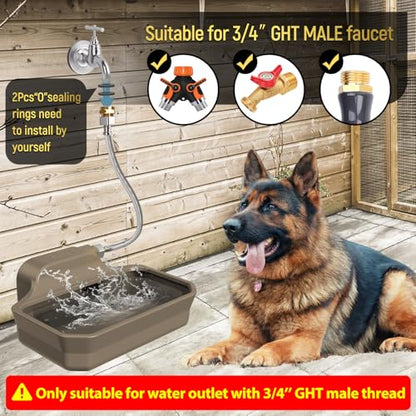 135OZ Automatic Water Dispenser for Large Dogs Patented Outdoor Dog Water Bowl Dispenser Automatic Dog Feeder Fit 3/4'' GHT Faucet Dog Waterer Include Water Hose Extra-Large Drinking Area Brown - color: Brown