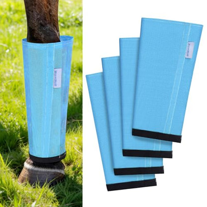 Fly Boots for Horses Set of 4, Loose Fitting Mesh Horse Fly Boots Leggings, Reduce-Stomping Adjustable Equine Leg Wraps & Socks, Stay Up Not Sag, No Rub (Sky Blue) - color: Sky Blue