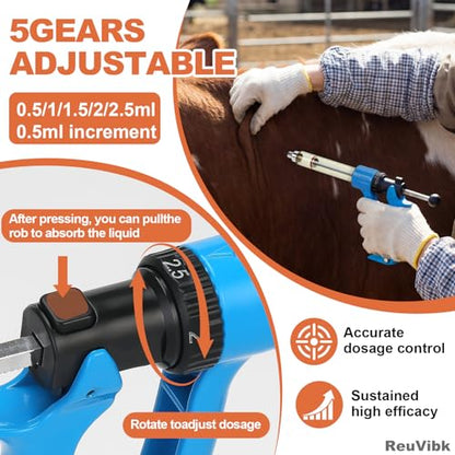 25ml Semi-Auto Repeating Livestock Syringe Gun, 5 Dose Settings - color: Blue25ML