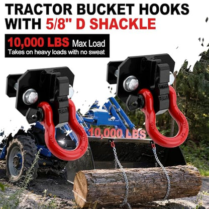 3/8" Tractor Bucket Grab Hook with 5/8" Tie Down D-Ring Shackle | 2-Pack,Bolt-On Tow Hook Mount with Backer Plate,Heavy Duty Carbon Steel,10,000 lbs,Compatible with Tractors,Loaders,Trailers - color: Black & Red
