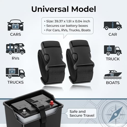 2PCS 39" Car Battery Straps,Adjustable Battery Box Strap with Quick Release Buckle for Securing Batteries Boxes,Universal Batteries Tie Down Strap for Trucks SUVs Boats