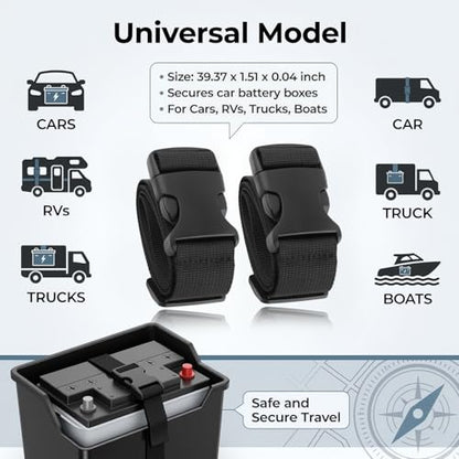 2PCS 39" Car Battery Straps,Adjustable Battery Box Strap with Quick Release Buckle for Securing Batteries Boxes,Universal Batteries Tie Down Strap for Trucks SUVs Boats