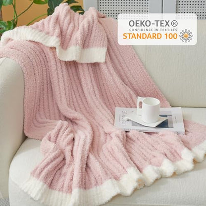 Snuggle Sac Luxury King Size Blanket for Bed, Cozy Soft Fuzzy Microfiber Knit Stripe Bedding Blankets, Pink, 108x90 inches - color: Pink, size: King(108"x 90")