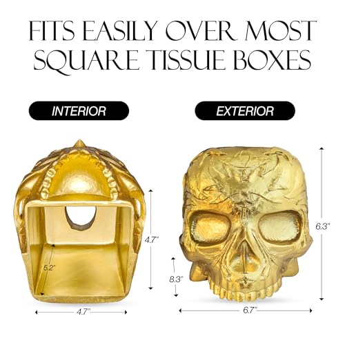 Gothic Skull Tissue Box Cover, Gold, Square by Death Decor - color: Gold