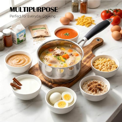 E-far 3 Quart Saucepan, Tri-Ply Base Stainless Steel Sauce Pot with Lid - size: 3 Quart