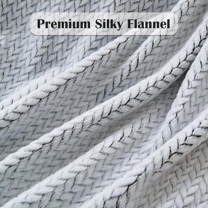 NEWCOSPLAY Fleece Leaves Pattern King Blanket, Frosty Dark Grey, 90"x110" - color: Frosty Dark Grey, size: King(90"x110")