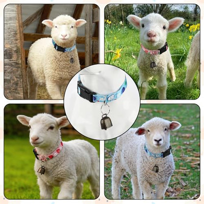 2 Pack Goat Collars with Bells，Fruit Adjustable Nylon Set - color: Pink Printing + Blue Printing