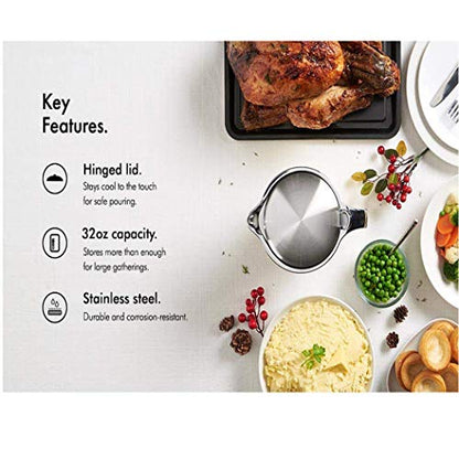 Double Insulated Gravy Boat - Stainless Steel Sauce Jug with Hinged Lid Hinged Lid Ideal for Gravy or Cream at Thanksgiving (450ML/16 OZ) - color: 450ML/16 OZ