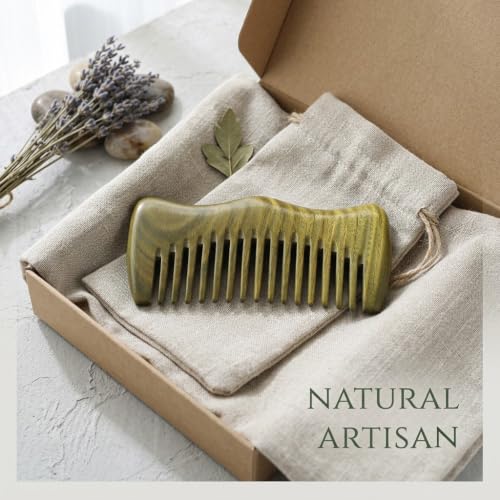 Green Sandalwood Wide Tooth Comb: Anti-Static Scalp Imperial Crown