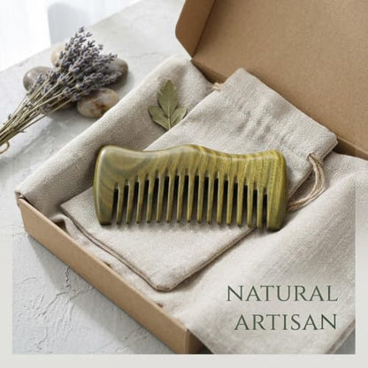 Green Sandalwood Wide Tooth Comb: Anti-Static Scalp Imperial Crown