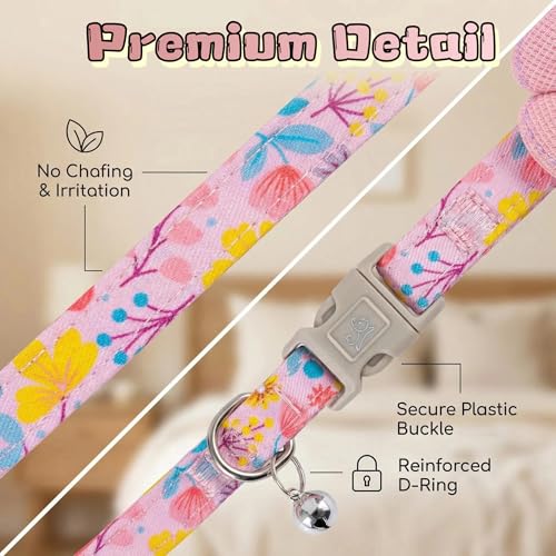 Floral Dog Collar with Bell and Flower, Cute Dog Collar for Puppy Small Medium Large Dogs, Pink Girl Dog Collar for Female/Male Dog Birthday Wedding Photo Props - size: M: for medium dogs
