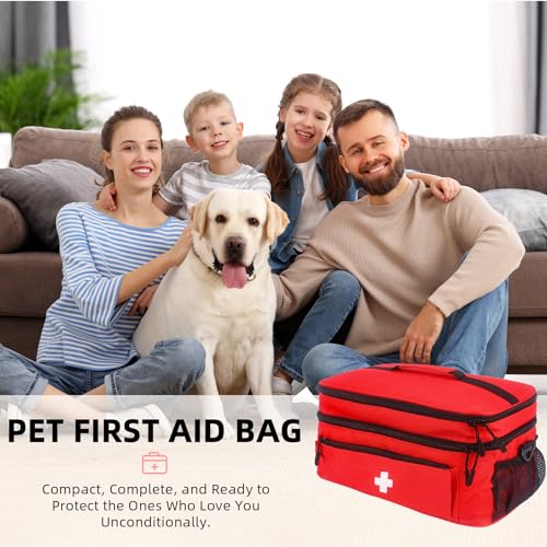 First Aid Bag Empty Large 16x8.3x7 inch with Adjustable Shoulder Strap, Medical Organizer for Pet First Aid Kits, Home Travel Camping Emergency Supplies Storage (Red)