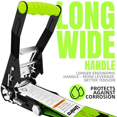 Umiro 4Pack 2''*15' Heavy Duty Ratchet Straps with Safety Clip J Hooks Ratchet Strap 10,000 Lbs MBS,Tie Down Ratcheting with J-Hook, Cargo Straps for Truck, Trailer, Moving (Neon Green) - color: Neon Green, size: 2 Inches X 15 Feet