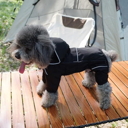 LOVELONGLONG Fleece-Lined Dog Raincoat with Removable Hood – Waterproof Winter Full Body Dog Jacket – Windproof Snowproof Cold-Weather Suit – Black-F S - color: Black-Fleeced, size: S (Back 11.5")