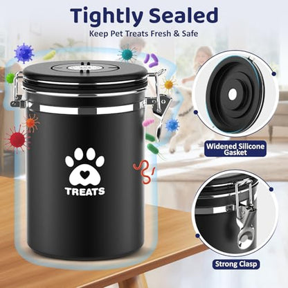 ENONCI Airtight Dog Treat Canister, 304 Stainless Steel Food Storage Jar with Date Dial Black-1.8L - color: Black, size: 1.8l