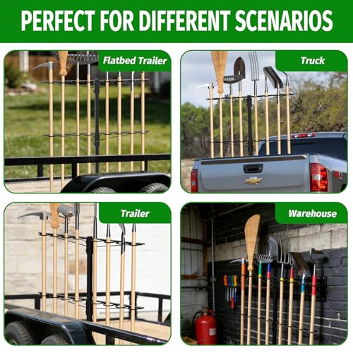Utility Trailer Tool Rack,Trailer Racks for Lawn Equipment with 8 Tool Holes,Handle Tool Shovel Holder Rack for Truck,Heavy-Duty Landscape Accessories