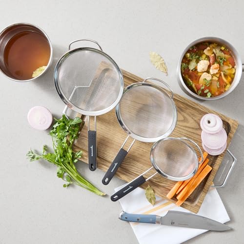 Restaurantware Fine Mesh Strainer Set of 3 Different Sizes with Silicone Handle Stainless Steel Extra Fine Mesh Strainer Heat-Resistant Handle Dishwasher-Safe for Rice, Quinoa, Pasta - size: Standard, Extra Fine Mesh-3-Piece Set