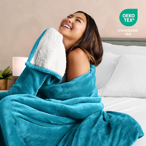 Bare Home Sherpa Fleece Blanket (Twin/Twin XL, Caribbean Sea) | Reversible Blanket for Bed, Sofa, and Couch, Warm & Lightweight, Fluffy & Soft - color: 16 - Caribbean Sea, size: Twin/Twin XL