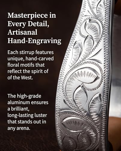 5" Western Horse Riding Stirrups Hand Carved Lightweight Aluminum Stirrups with Saddle Belt,Genuine Leather wrapping-MP1134