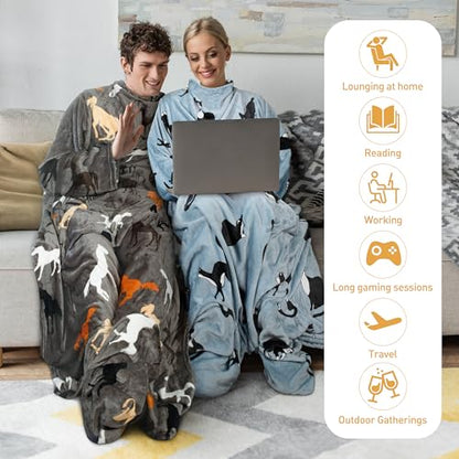 Catalonia Wearable Blanket with Sleeves & Foot Pocket for Adults - color: Wondercat Grey, size: Fleece
