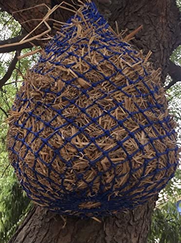 Majestic Ally 2 Pcs 1.25”x1.25” Holes Ultra Slow Feed 40” Very Sturdy Hay Net with Bottom Ring for Goat, Sheep and Livestock Simulatr grazing, Reduces Waste (Royal Blue) - color: Royal Blue
