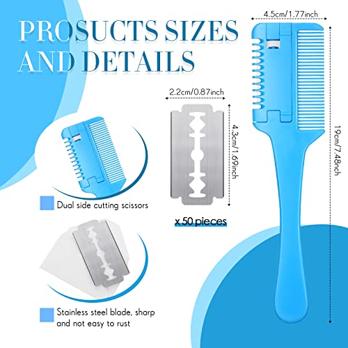 3 Pcs Pet Grooming Razor Comb with 50 Replacement Blades - Double Sided Hair Trimmer, Cutter and Scissors Tool for Dogs and Cats(Pink, Blue, Purple) - color: Pink, Blue, Purple