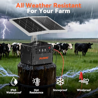 Solar Electric Fence Charger for Livestock: 30 Miles Solar Fence Charger, 12KV 1.5J Output Electric Fence Energizer with 12000mAh Battery, 15W Solar Panel, IP65 Waterproof for Poultry Garden