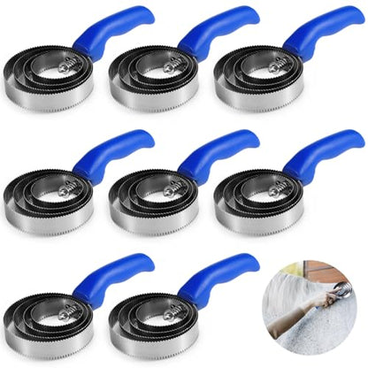 8 pack Reversible Stainless Steel Curry Comb, 4-Ring Metal Curry Brushes with Soft Touch Grip, Horse Brush Scrapers with Comfortable Grip for Cow Sheep Pet Dog Goat Horse