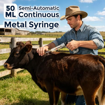 50 mL Semi-Automatic Repeating Livestock Syringe Gun, 5-Gear Adjustable