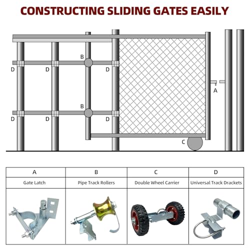 Rolling Gate Hardware Kit for Farm, Fence Gates, Rolling Gates- Includes 6" Double Wheel Carrier, 6 Universal Track Drackets, 2 Pipe Track Rollers, 1 Set Gate Latch, 2 Sets of Wrenches - color: Red-2