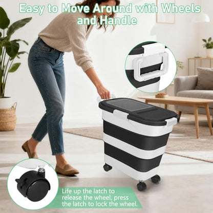 Dog Food Storage Container with Rolling Wheel and Airtight Lid, Black, 30LB - color: 30 Lbs Black