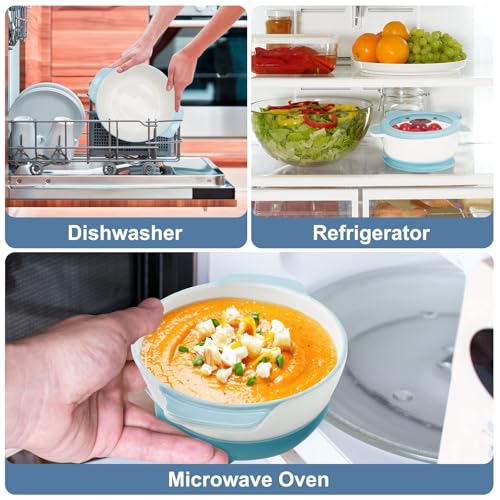 MR. CHOU Ceramic Baby Bowls with Suction Base, Infant Led Weaning Supplies with BPA Free Airtight Lid & Handles for Babies Self-feeding, 100% Food Grade Kid Bowls, Microwave & Dishwasher Safe, Blue - color: Blue-C