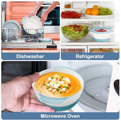 MR. CHOU Ceramic Baby Bowls with Suction Base, Infant Led Weaning Supplies with BPA Free Airtight Lid & Handles for Babies Self-feeding, 100% Food Grade Kid Bowls, Microwave & Dishwasher Safe, Blue - color: Blue-C