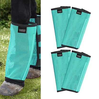 Harrison Howard Loose Fitting Fly Boots UV-Protective Extra Tough Mesh Ventilated Four Fasteners Stay-on Design Protect Horse Legs & Stomp-Reducing Set of 4 Mint Mini - color: Mint, size: Mini
