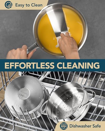 MICHELANGELO 18/10 Stainless Steel Saucepan Set with Steamer, 1QT & 2QT - size: 1+2QT