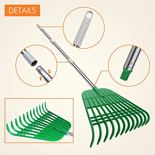 Gardzen 12 Tines Gardening Leaf Rake | Lightweight Steel Handle, Detachable, Ideal Camp Rake, Comes with Dustpan-Type Garden Bag - style: 2 Packs