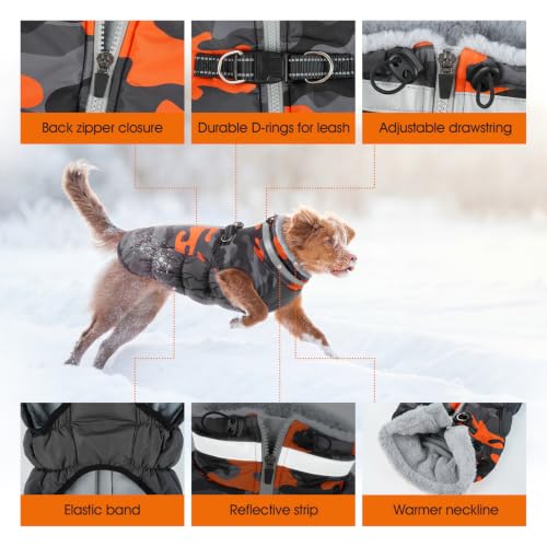 Lelepet Dog Winter Coat with Harness, Waterproof Reflective Camo Jacket - color: Black Camo, size: X-Small